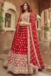 Buy_Annus Creation_Red Silk Embroidered Cutdana Leaf And Pearl Bridal Lehenga Set _at_Aza_Fashions