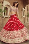 Shop_Annus Creation_Red Silk Embroidered Cutdana Leaf And Pearl Bridal Lehenga Set _at_Aza_Fashions