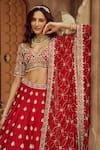 Annus Creation_Red Silk Embroidered Cutdana Leaf And Pearl Bridal Lehenga Set _Online_at_Aza_Fashions