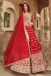 Buy_Annus Creation_Red Silk Embroidered Cutdana Leaf And Pearl Bridal Lehenga Set _Online_at_Aza_Fashions