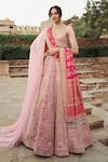 Buy_Annus Creation_Pink Silk Embroidered Cutdana Sweetheart Panelled Bridal Lehenga Set _at_Aza_Fashions