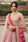 Annus Creation_Pink Silk Embroidered Cutdana Sweetheart Panelled Bridal Lehenga Set _Online_at_Aza_Fashions