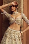 Annus Creation_Beige Silk Embroidered Cutdana Sweetheart Embellished Bridal Lehenga Set _Online_at_Aza_Fashions