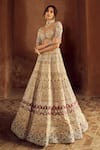 Buy_Annus Creation_Beige Silk Embroidered Cutdana Sweetheart Embellished Bridal Lehenga Set _Online_at_Aza_Fashions