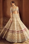 Shop_Annus Creation_Beige Silk Embroidered Cutdana Sweetheart Embellished Bridal Lehenga Set _Online_at_Aza_Fashions