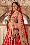 Shop_Annus Creation_Red Silk Embroidered Cutdana Sweetheart Panelled Bridal Lehenga Set _at_Aza_Fashions