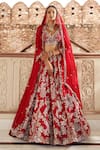 Buy_Annus Creation_Maroon Silk Embroidered Cutdana V Neck Floral Motif Bridal Lehenga Set _at_Aza_Fashions