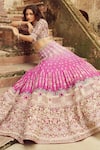 Shop_Annus Creation_Magenta Silk Embroidered Cutdana Sweetheart Floral Bridal Lehenga Set _at_Aza_Fashions