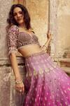 Annus Creation_Magenta Silk Embroidered Cutdana Sweetheart Floral Bridal Lehenga Set _Online_at_Aza_Fashions