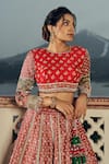 Annus Creation_Red Silk Embroidered Cutdana Pearl And Sequin Embellished Bridal Lehenga Set _Online_at_Aza_Fashions