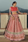 Buy_Annus Creation_Red Silk Embroidered Cutdana Pearl And Sequin Embellished Bridal Lehenga Set _Online_at_Aza_Fashions