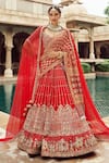 Buy_Annus Creation_Red Silk Embroidery Cutdana Sweetheart Neck Baraat Zardozi Bridal Lehenga Set _at_Aza_Fashions