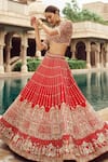 Shop_Annus Creation_Red Silk Embroidery Cutdana Sweetheart Neck Baraat Zardozi Bridal Lehenga Set _at_Aza_Fashions