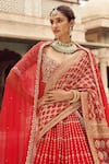 Annus Creation_Red Silk Embroidery Cutdana Sweetheart Neck Baraat Zardozi Bridal Lehenga Set _Online_at_Aza_Fashions