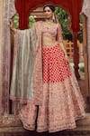 Buy_Annus Creation_Red Dupion Silk Embroidery Cutdana Square Paisley Moti Bridal Lehenga Set _at_Aza_Fashions