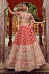 Shop_Annus Creation_Red Dupion Silk Embroidery Cutdana Square Paisley Moti Bridal Lehenga Set _at_Aza_Fashions