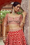 Annus Creation_Red Dupion Silk Embroidery Cutdana Square Paisley Moti Bridal Lehenga Set _Online_at_Aza_Fashions