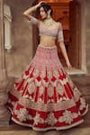 Shop_Annus Creation_Maroon Dupion Silk Embroidery Cutdana Mughal Garden Bridal Lehenga Set _at_Aza_Fashions