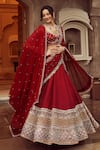 Buy_Annus Creation_Maroon Silk Embroidery Cutdana Sweetheart Sequin Flora Jaal Bridal Lehenga Set _at_Aza_Fashions