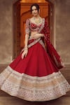 Shop_Annus Creation_Maroon Silk Embroidery Cutdana Sweetheart Sequin Flora Jaal Bridal Lehenga Set _at_Aza_Fashions