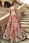 Shop_Annus Creation_Red Silk Embroidery Cutdana Sweetheart Neck Mughal Bloom Bridal Lehenga Set _at_Aza_Fashions