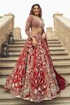 Buy_Annus Creation_Red Silk Embroidery Cutdana Sweetheart Neck Mughal Bloom Bridal Lehenga Set _Online_at_Aza_Fashions