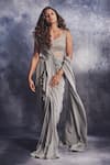 Buy_Varun Chakkilam_Grey Silk Organza Embroidered Smoke Pre-draped Saree With Blouse  _at_Aza_Fashions