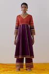Buy_TIC_Purple Cotton Slub Raqs Colorblock Embellished Anarkali With Palazzo _at_Aza_Fashions