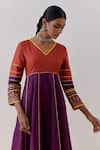 TIC_Purple Cotton Slub Raqs Colorblock Embellished Anarkali With Palazzo _at_Aza_Fashions
