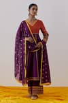 Buy_TIC_Purple Cotton Slub Raqs Colorblock Embellished Anarkali Palazzo Set _at_Aza_Fashions
