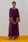 Buy_TIC_Purple Cotton Slub Beas Embellished Straight Kurta With Palazzo _at_Aza_Fashions