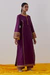 TIC_Purple Cotton Slub Beas Embellished Straight Kurta With Palazzo _Online_at_Aza_Fashions