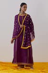 TIC_Purple Cotton Slub Beas Embellished Straight Kurta With Palazzo _at_Aza_Fashions