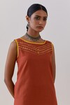 TIC_Orange Cotton Slub Seher Hand Block Print Kurta With Palazzo _at_Aza_Fashions