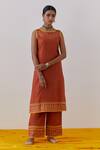 The Indian Cause Orange Cotton, Georgette Gota Patti Seher Hand Block Print Kurta Palazzo Set Online at Aza Fashions The Indian Cause_Orange Cotton, Georgette Gota Patti Seher Hand Block Print Kurta Palazzo Set_Online_at_Aza_Fashions