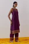 Buy_The Indian Cause_Purple Cotton Embroidery, Seher Hand Block Print Embellished Kurta With Palazzo_Online_at_Aza_Fashions