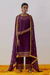 Buy_The Indian Cause_Purple Cotton, Georgette Seher Hand Block Print Embellished Kurta Palazzo Set_at_Aza_Fashions