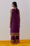 Shop_The Indian Cause_Purple Cotton, Georgette Seher Hand Block Print Embellished Kurta Palazzo Set_at_Aza_Fashions