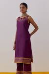 Buy_The Indian Cause_Purple Cotton, Georgette Seher Hand Block Print Embellished Kurta Palazzo Set