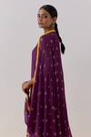 Shop_The Indian Cause_Purple Cotton, Georgette Seher Hand Block Print Embellished Kurta Palazzo Set
