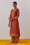 Buy_The Indian Cause_Orange Cotton Rozana Hand Block Print Embellished Kurta With Palazzo_at_Aza_Fashions
