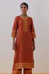 The Indian Cause_Orange Cotton Rozana Hand Block Print Embellished Kurta With Palazzo_Online_at_Aza_Fashions