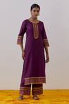 Buy The Indian Cause Purple Cotton Embroidery, Gota Rozana Flora Hand Block Print Kurta With Palazzo at Aza Fashions Buy_The Indian Cause_Purple Cotton Embroidery, Gota Rozana Flora Hand Block Print Kurta With Palazzo_at_Aza_Fashions