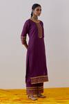 Buy The Indian Cause Purple Cotton Embroidery, Gota Rozana Flora Hand Block Print Kurta With Palazzo Online at Aza Fashions Buy_The Indian Cause_Purple Cotton Embroidery, Gota Rozana Flora Hand Block Print Kurta With Palazzo_Online_at_Aza_Fashions