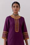 Shop The Indian Cause Purple Cotton Embroidery, Gota Rozana Flora Hand Block Print Kurta With Palazzo Online at Aza Fashions Shop_The Indian Cause_Purple Cotton Embroidery, Gota Rozana Flora Hand Block Print Kurta With Palazzo_Online_at_Aza_Fashions