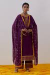 Buy_The Indian Cause_Purple Cotton, Rozana Flora Hand Block Print Embellished Kurta Palazzo Set_at_Aza_Fashions