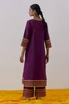 Shop_The Indian Cause_Purple Cotton, Rozana Flora Hand Block Print Embellished Kurta Palazzo Set_at_Aza_Fashions