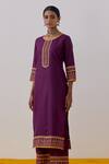 Shop_The Indian Cause_Purple Cotton, Rozana Flora Hand Block Print Embellished Kurta Palazzo Set_Online_at_Aza_Fashions