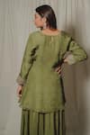 Shop_SHINOR_Green Silk Organza Hand Embroidery Danka Boat Short Kurta Palazzo Set  _at_Aza_Fashions