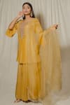 Buy_SHINOR_Yellow Silk Organza Hand Embroidery French Knots Kurta Palazzo Set  _at_Aza_Fashions